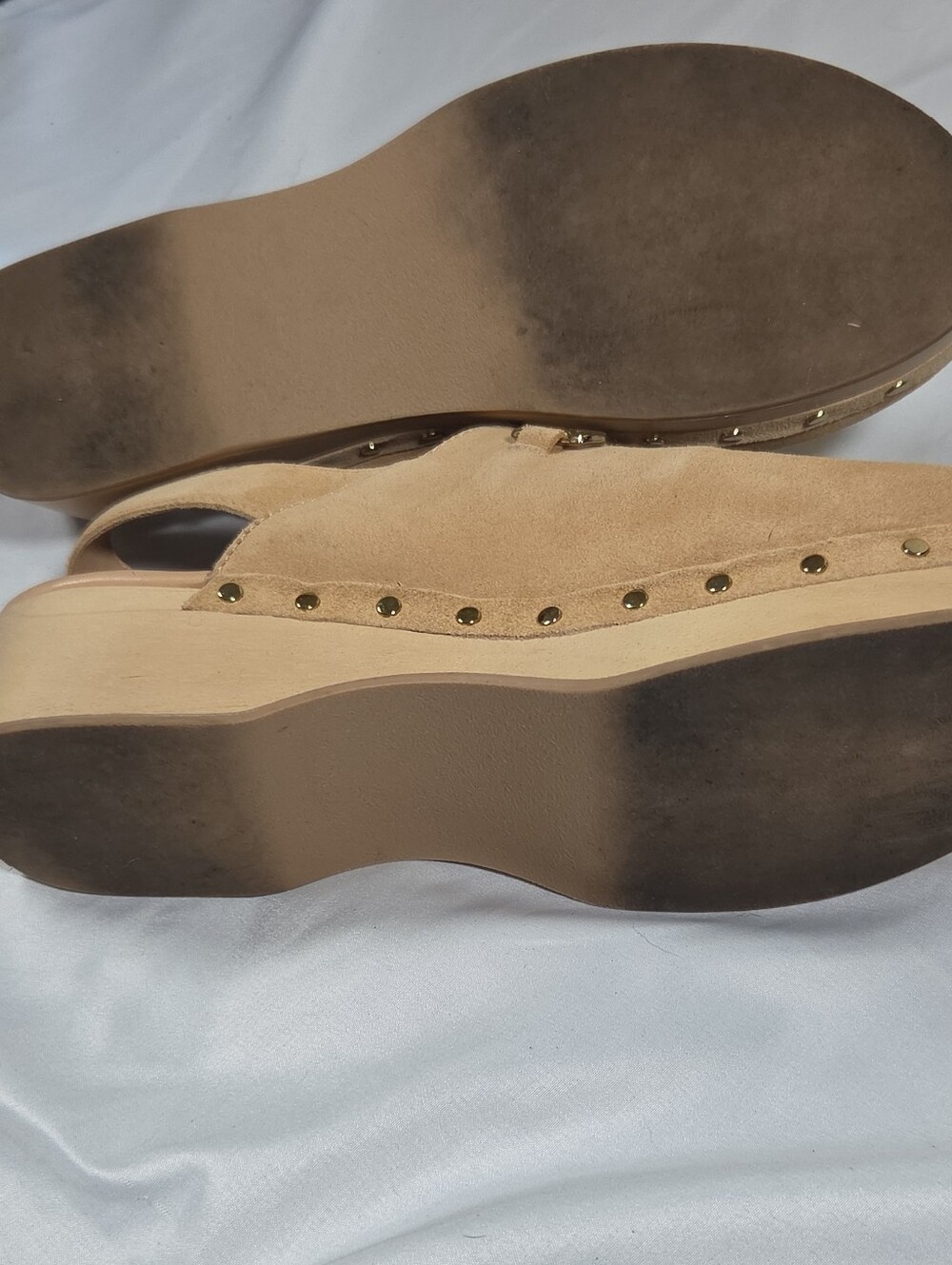Sam Edelman Beige Suede Womens Slingback Studded Clog Sandals Sz 7 - Picture 6 of 10